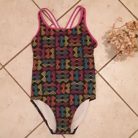 SPEEDO ONE PIECE GIRLS MULTICOLOR HEART SUNGLASSES RACERBACK SWIMSUIT 12 - Picture 2 of 7